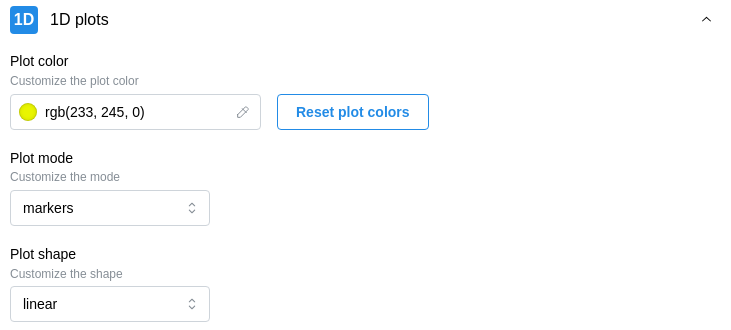 1D plots section of the visual customization